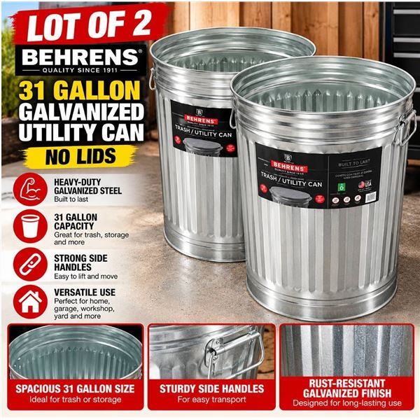 Behrens 31 Gallon Galvanized Utility Can **No Lids**