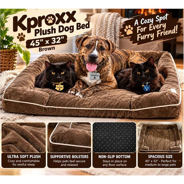Kproxx Plush Dog Bed 45" x 32" Brown