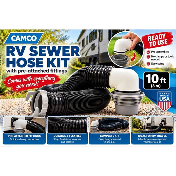 Camco RV Sewer Hose Kit 10ft with Fittings