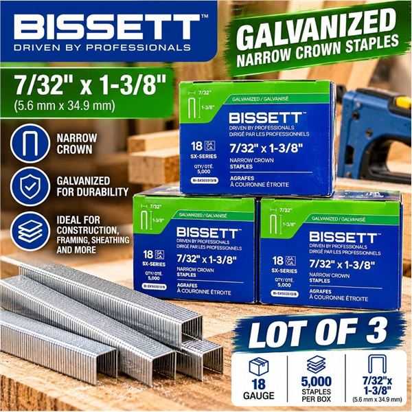 Bissett 7/32" x 1-3/8" Staples Lot of 3