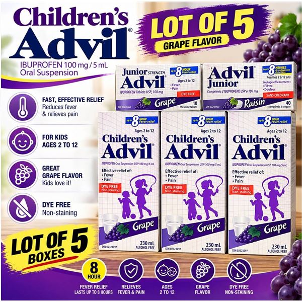 Children's & Junior Advil Lot of 5, Tablets/Liquid