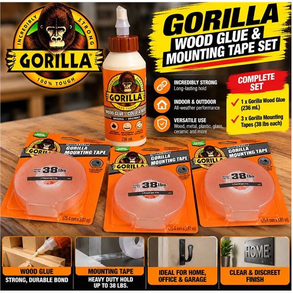 Gorilla Wood Glue And Mounting Tape Set