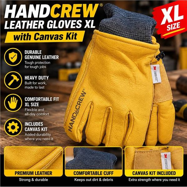 HANDCREW Leather Gloves XL with Canvas Kit