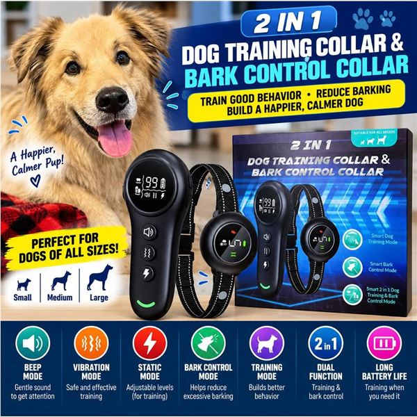 2 In 1 Dog Training And Bark Control Collar