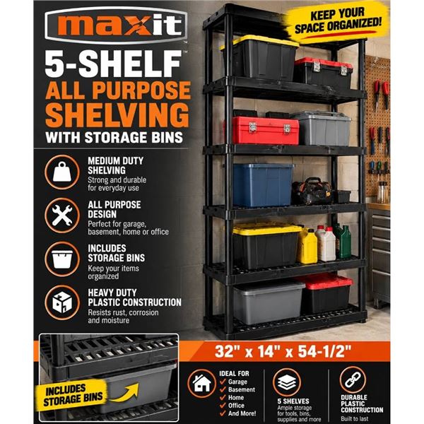 Maxi All-Purpose Plastic Shelving Unit Black