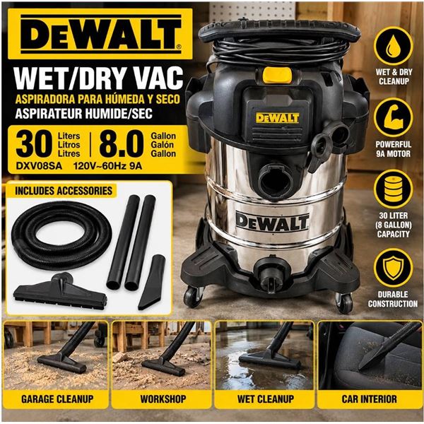 DEWALT Wet Dry Vac 30L 8.0 Gallon DXV08S