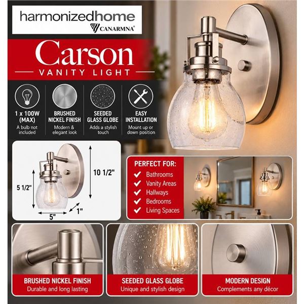 Harmonized Home Carson Wall Vanity Light Fixture