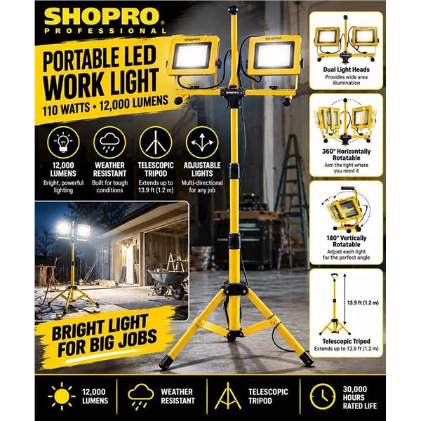 ShopPro LED Work Light 110W Tripod 12000Lm