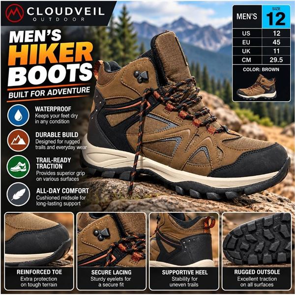 Cloudveil Men's Hiking Boots Size 12 Waterproof