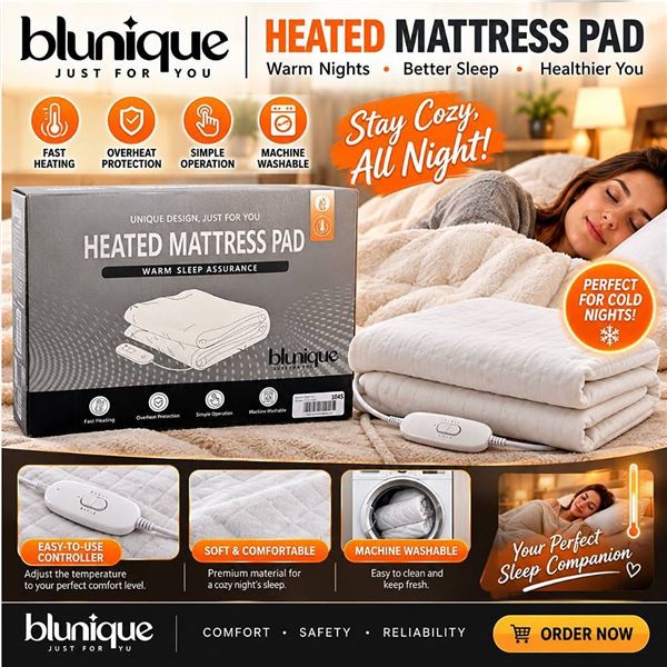 Blunique Heated Mattress Pad 60x80 Grey