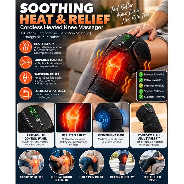 Heated Vibration Knee Massager Black