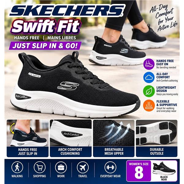 Skechers Swift Fit Black Women's Shoes Size 8