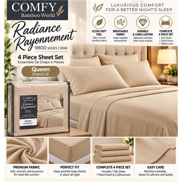 Comfy Bamboo World Queen 4-Piece Sheet Set