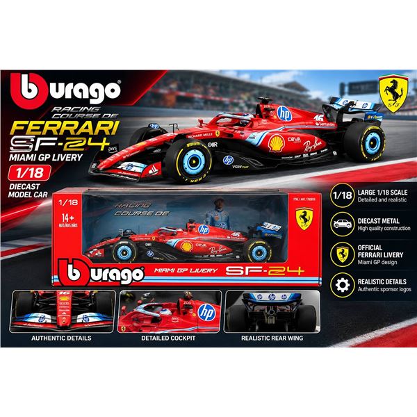 Bburago 1:18 Ferrari SF-24 Miami GP Diecast Car