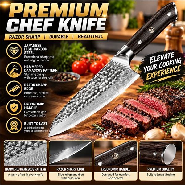 Haugo Ronin Series Damascus Chef Knife