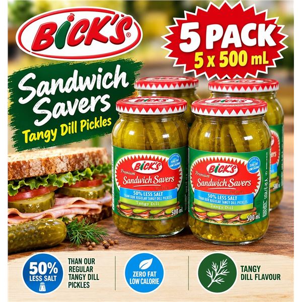 Bick's Sandwich Savers Tangy Dill 5x500ml