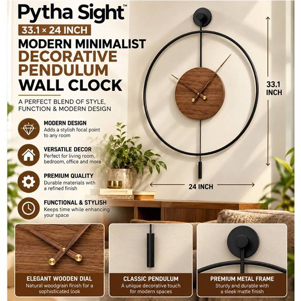 Pytha Sight 50cm Wall Clock, Wood Face
