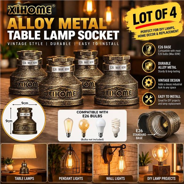 XIHOMC Alloy Metal Table Lamps, Lot of 4