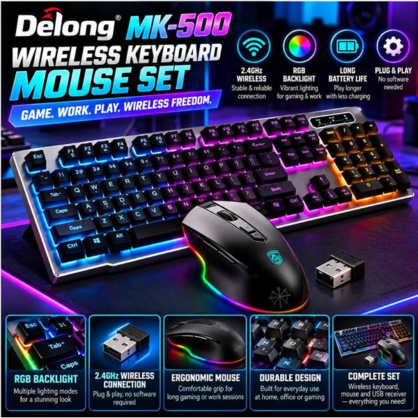 Delong MK-500 Wireless Keyboard Mouse Set