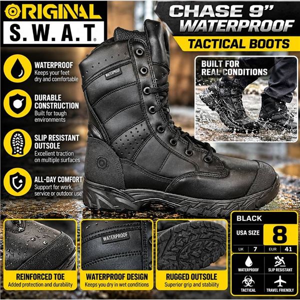 Original S.W.A.T. Chase 9" Waterproof Boots Sz 8