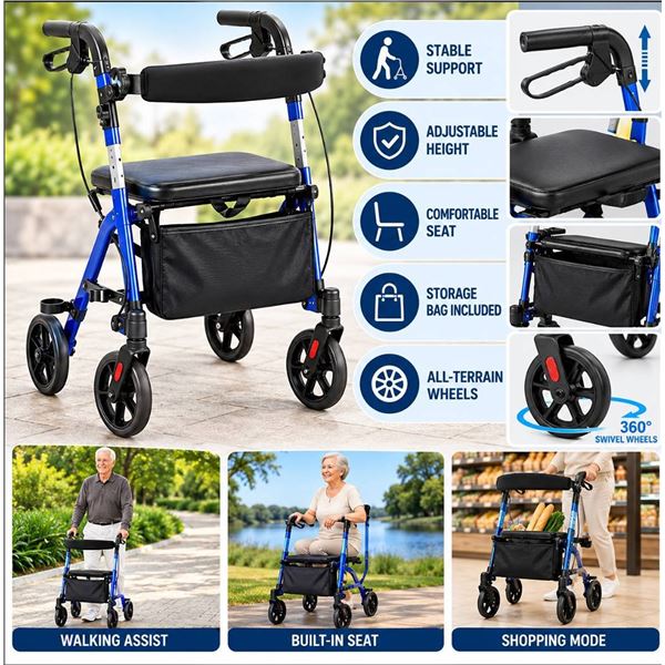 Rollator Walker 8" Wheels Foldable Blue *May Vary From Stock Image*