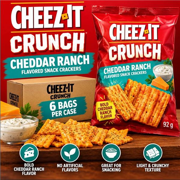 6 Bags Cheez-It Crunch Cheddar Ranch 92g Each