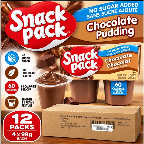 Snack Pack No Sugar Chocolate Pudding 12x4x99g