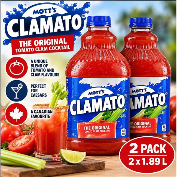 Mott's Clamato Juice 2 x 1.89L Bottles