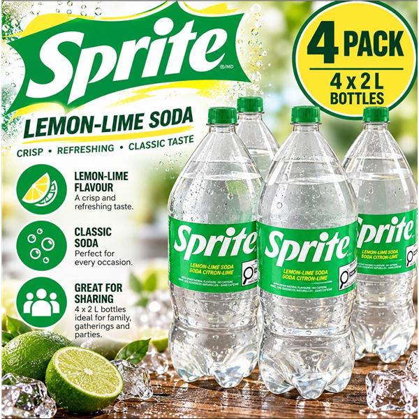 Sprite Lemon-Lime Soda 2L Bottles, Pack of 4