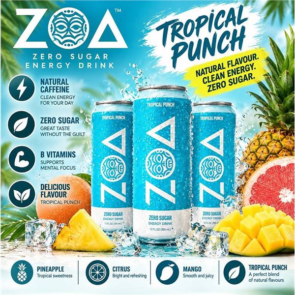 ZOA Tropical Punch Zero Sugar 12x355ml Cans