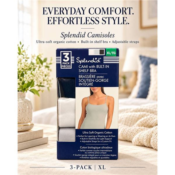 Splendid 3-Pack Cami XL/TTG Built-In Shelf Bra