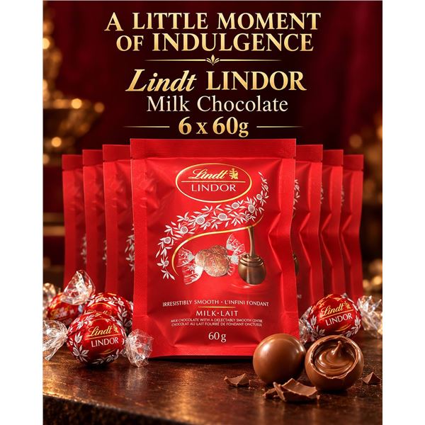 Lindt Lindor Milk Chocolate 6 Bags 60g Each