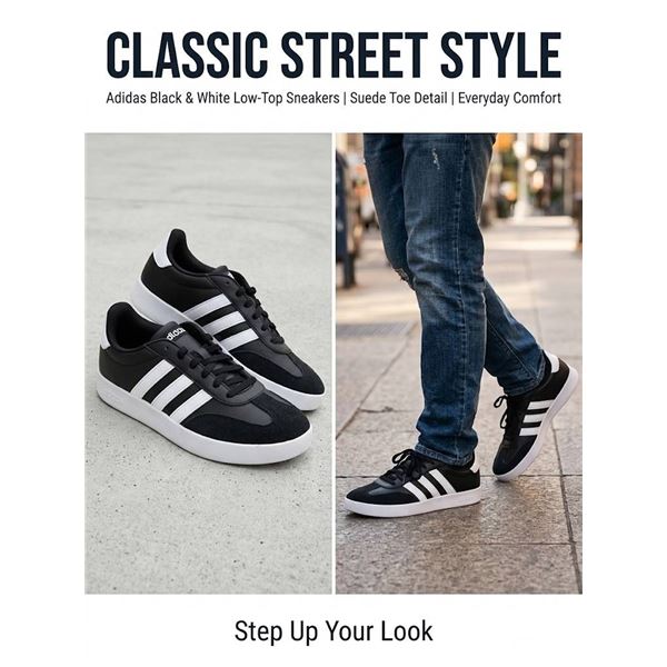 Adidas Black White Sneakers US 12.5 Leather Suede