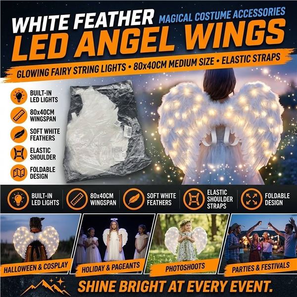 White Feather LED Angel Wings Costume Prop