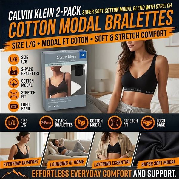 Calvin Klein 2 Pack Cotton Modal Bralette L/G