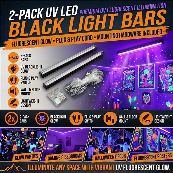 U4GLORY Portable T5 UV LED Blacklight Bar 2 Pack
