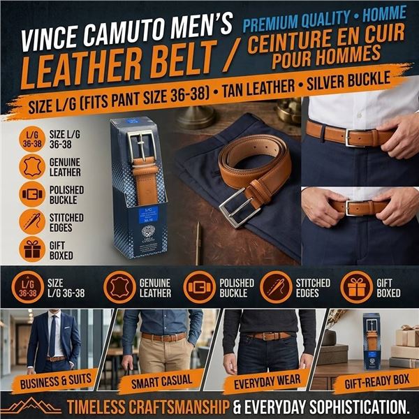 Vince Camuto Men's Leather Belt L/G 36-38