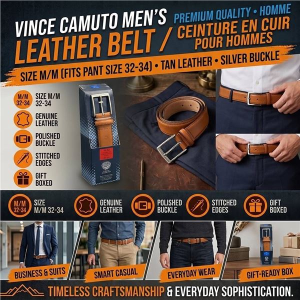 Vince Camuto Brown Leather Belt M/M 32-34