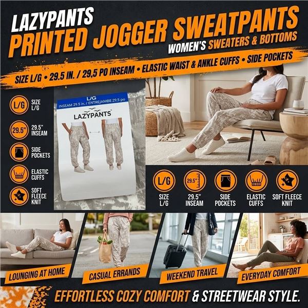 Lazypants Joggers Size L/G Grey Patterned