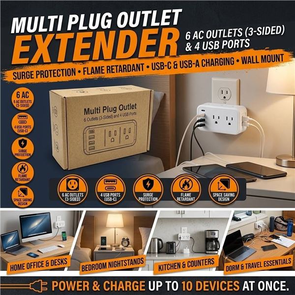 EyGde Multi Plug Outlet 6AC 4USB Model P-05