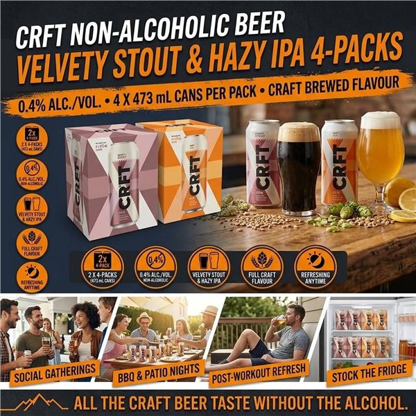 CRFT Non-Alcoholic Beer 2x4pk 473ml Stout IPA