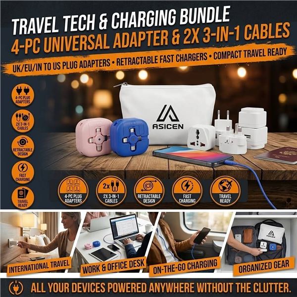 4 Universal Travel Plug Adapters, Asicen, Varelli
