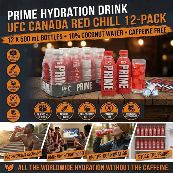 Prime UFC Canada Red Hydration Drink 12x500mL