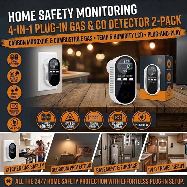 KH168 Carbon Monoxide & Gas Alarm, 2 Pack
