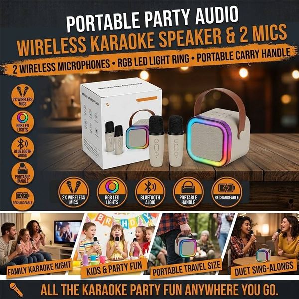 Wireless Karaoke Speaker with 2 Microphones Blue