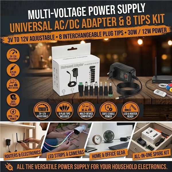 Universal AC Adapter Multi-Voltage 30W 12W