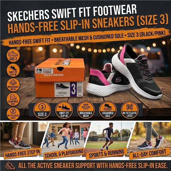 Skechers Swift Fit Black/Purple Youth Shoes Sz 3