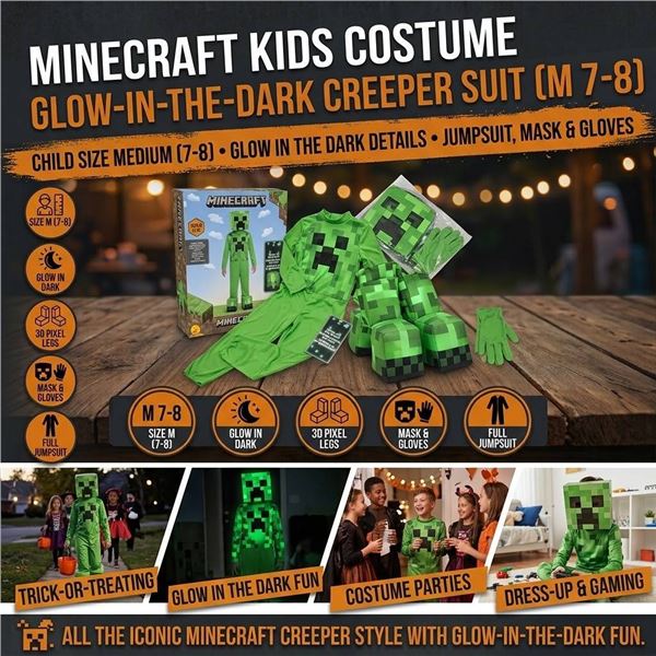 Minecraft Creeper Child Costume Glow M 7-8
