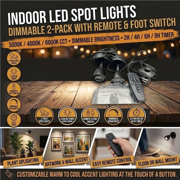 Junview 2-Pack LED Spot Lights With Remote