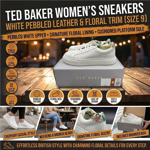 Ted Baker White Leather Sneakers Size 9